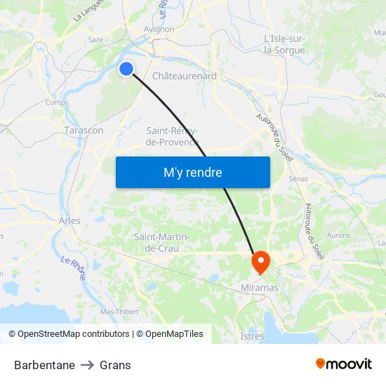 Barbentane to Grans map