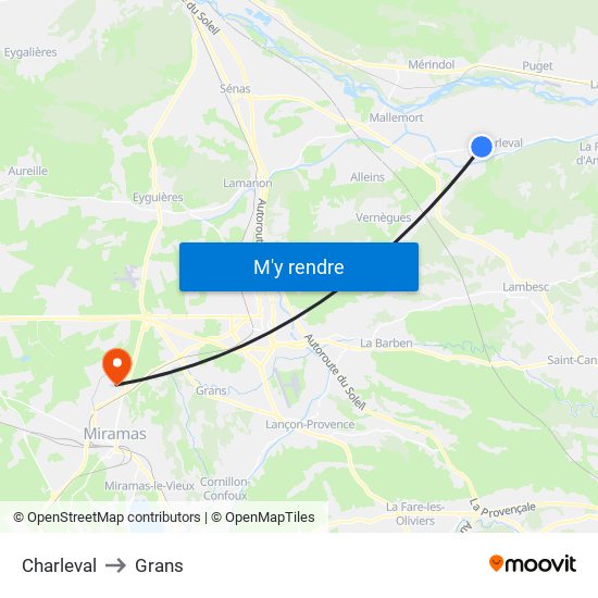 Charleval to Grans map