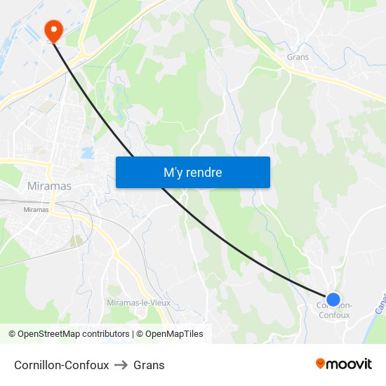 Cornillon-Confoux to Grans map