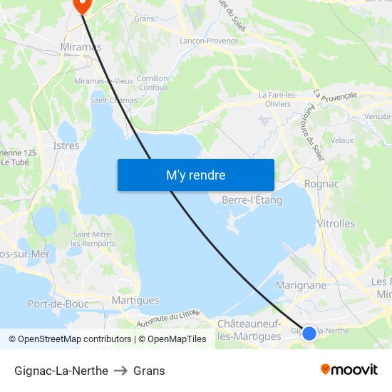 Gignac-La-Nerthe to Grans map