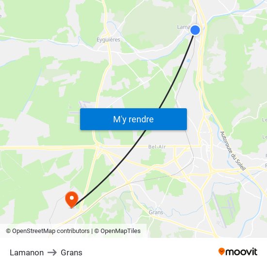 Lamanon to Grans map