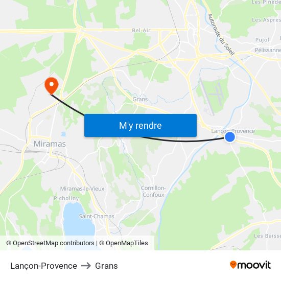 Lançon-Provence to Grans map
