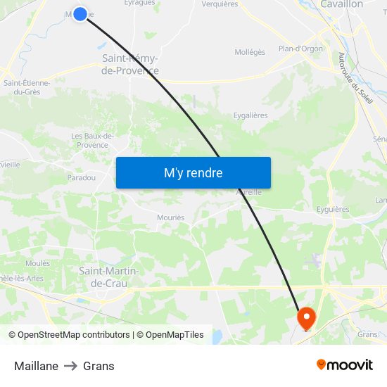 Maillane to Grans map