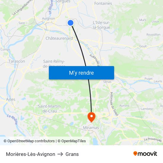 Morières-Lès-Avignon to Grans map