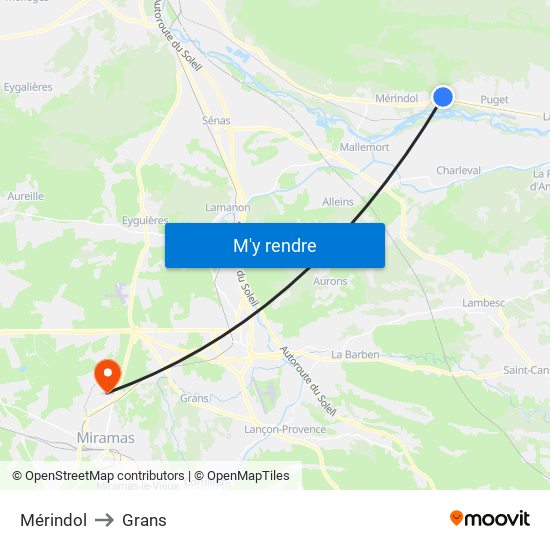 Mérindol to Grans map