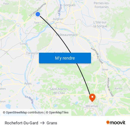 Rochefort-Du-Gard to Grans map