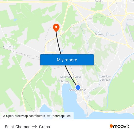 Saint-Chamas to Grans map
