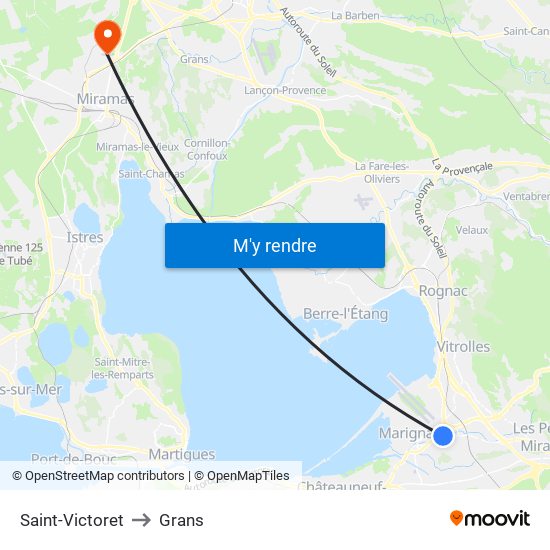 Saint-Victoret to Grans map