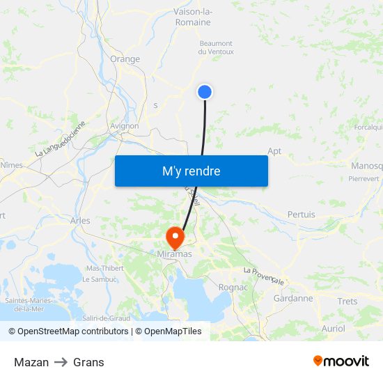 Mazan to Grans map