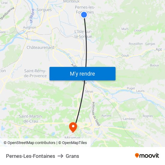 Pernes-Les-Fontaines to Grans map