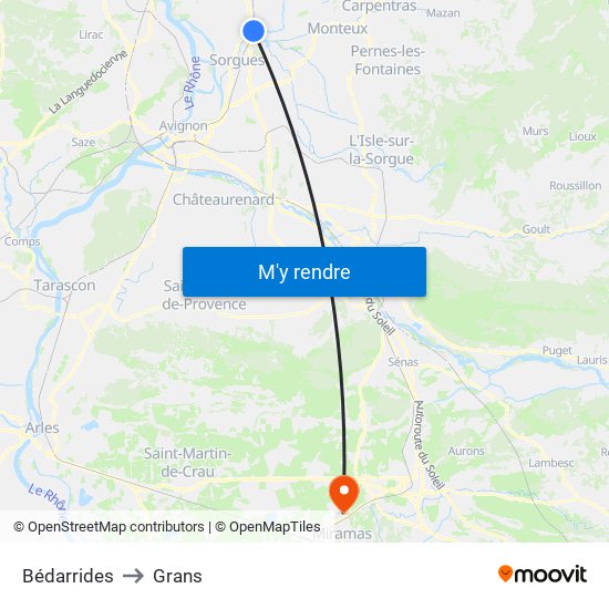 Bédarrides to Grans map