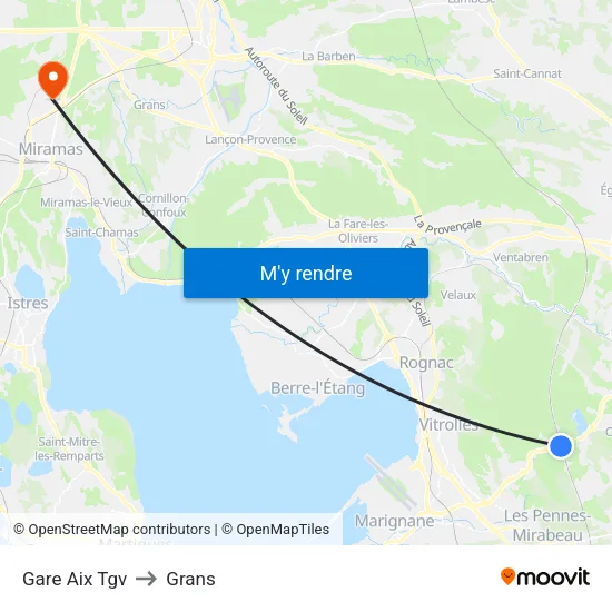 Gare Aix Tgv to Grans map