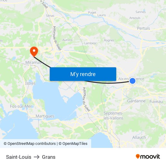 Saint-Louis to Grans map