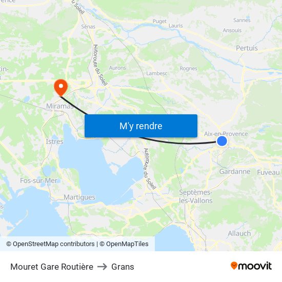 Mouret Gare Routière to Grans map