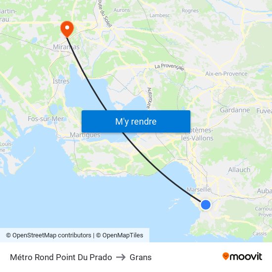 Métro Rond Point Du Prado to Grans map