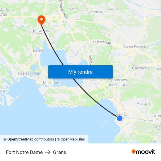 Fort Notre Dame to Grans map