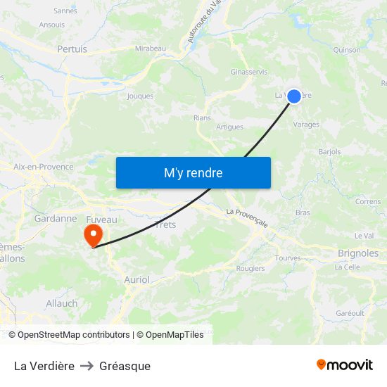 La Verdière to Gréasque map