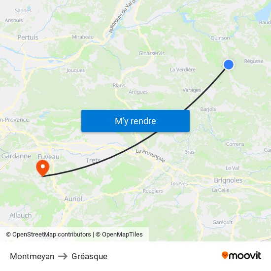 Montmeyan to Gréasque map