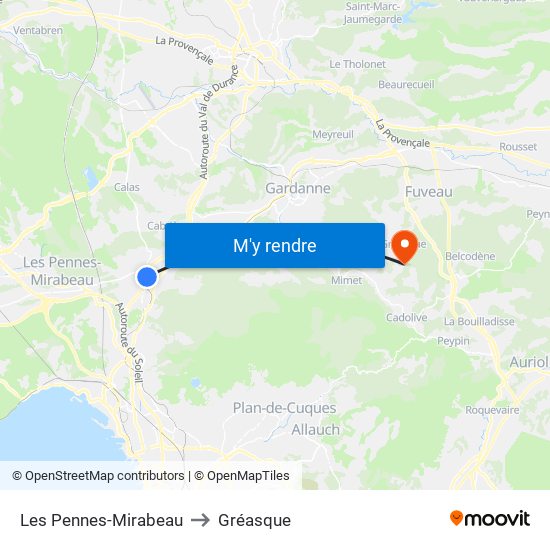 Les Pennes-Mirabeau to Gréasque map