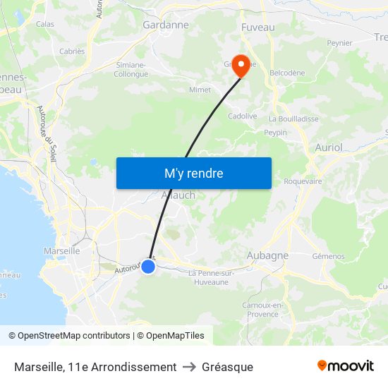 Marseille, 11e Arrondissement to Gréasque map