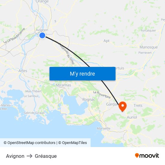 Avignon to Gréasque map