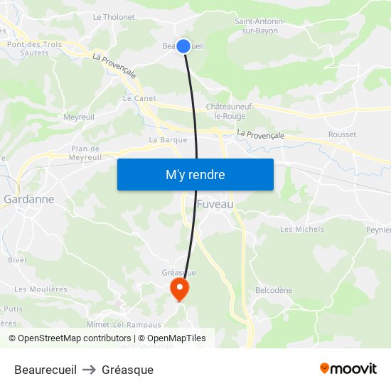 Beaurecueil to Gréasque map