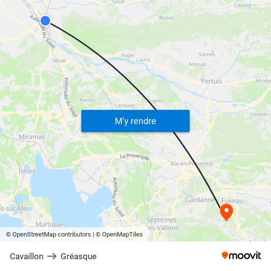 Cavaillon to Gréasque map