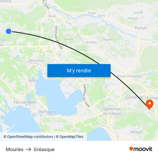 Mouriès to Gréasque map