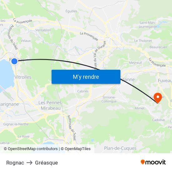 Rognac to Gréasque map