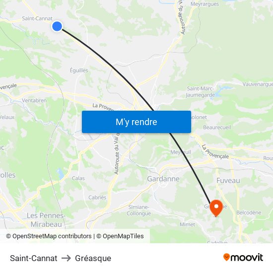 Saint-Cannat to Gréasque map
