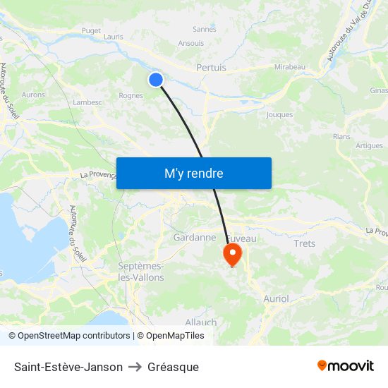 Saint-Estève-Janson to Gréasque map