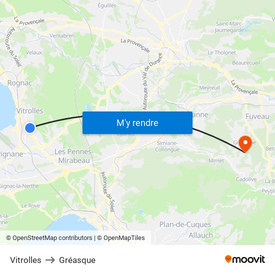 Vitrolles to Gréasque map