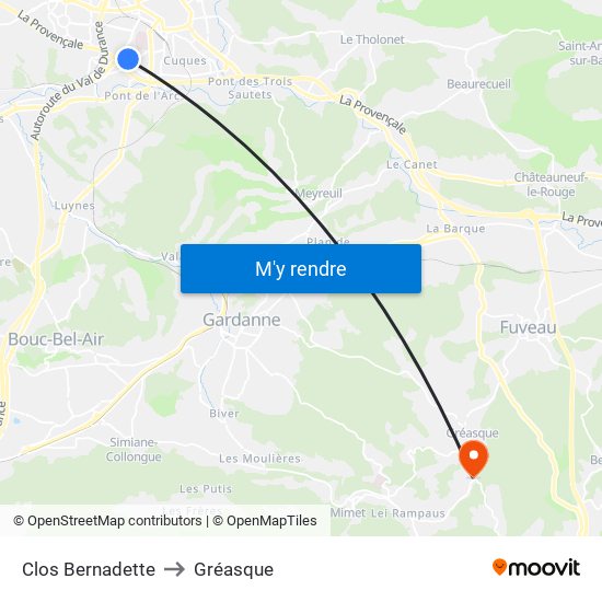 Clos Bernadette to Gréasque map