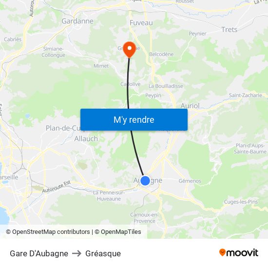 Gare D'Aubagne to Gréasque map