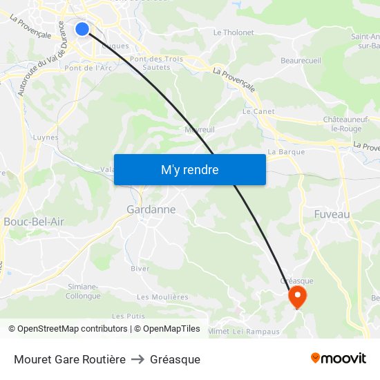 Mouret Gare Routière to Gréasque map