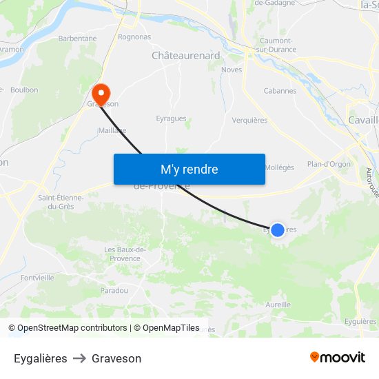 Eygalières to Graveson map