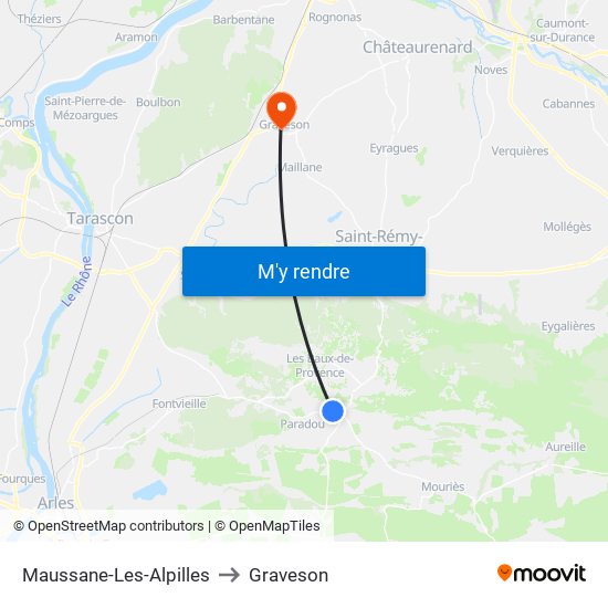 Maussane-Les-Alpilles to Graveson map
