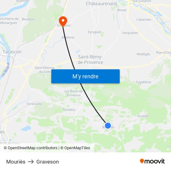 Mouriès to Graveson map