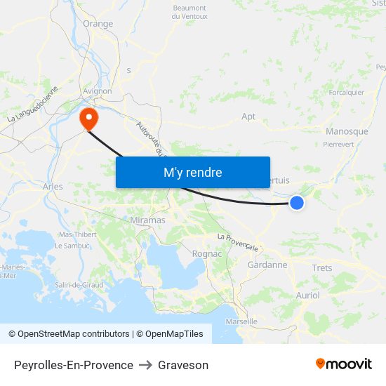 Peyrolles-En-Provence to Graveson map