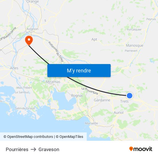 Pourrières to Graveson map