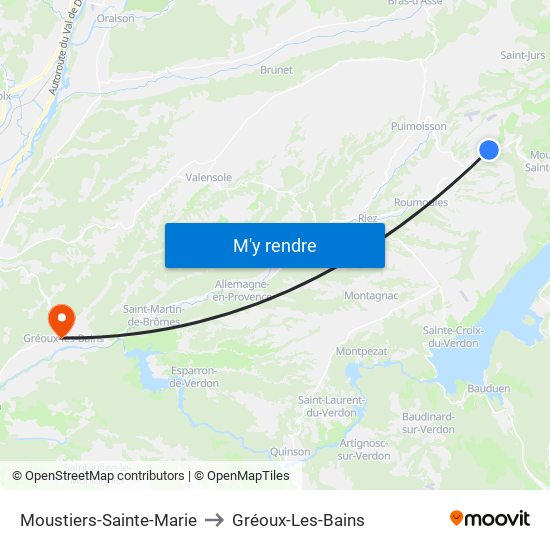 Moustiers-Sainte-Marie to Gréoux-Les-Bains map