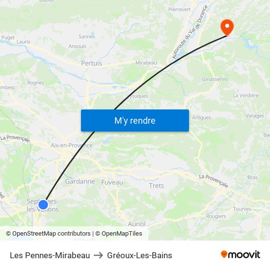 Les Pennes-Mirabeau to Gréoux-Les-Bains map
