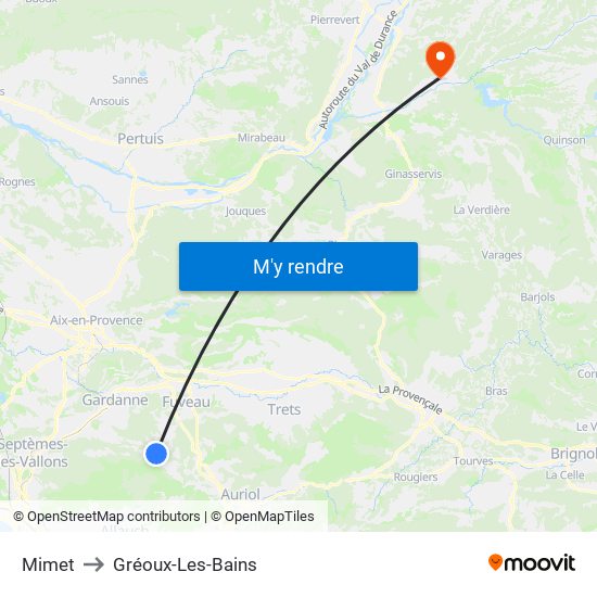 Mimet to Gréoux-Les-Bains map