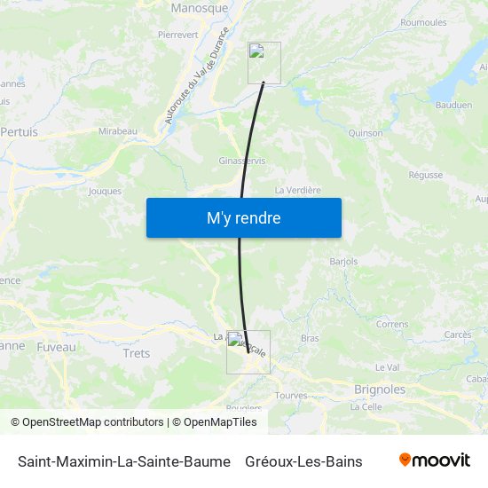 Saint-Maximin-La-Sainte-Baume to Gréoux-Les-Bains map