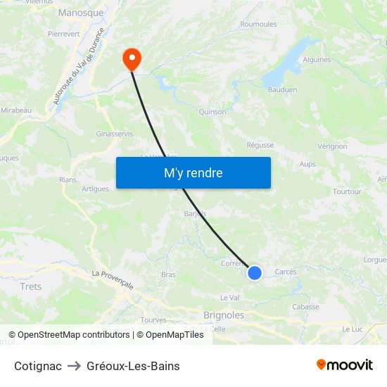 Cotignac to Gréoux-Les-Bains map