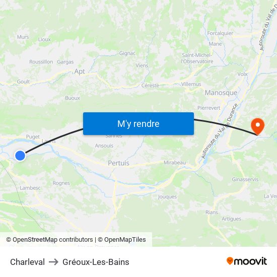 Charleval to Gréoux-Les-Bains map