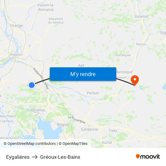 Eygalières to Gréoux-Les-Bains map