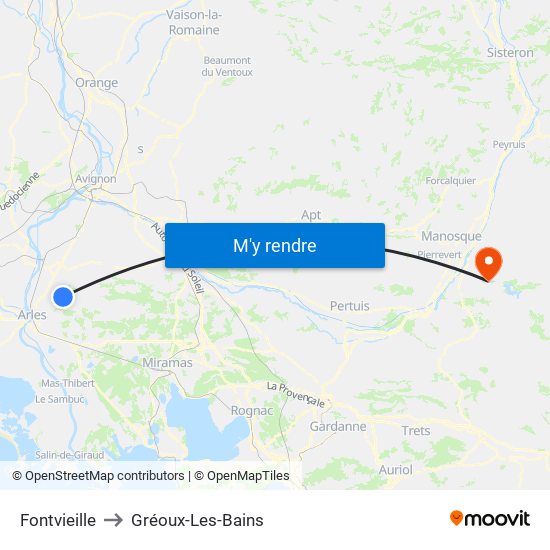 Fontvieille to Gréoux-Les-Bains map