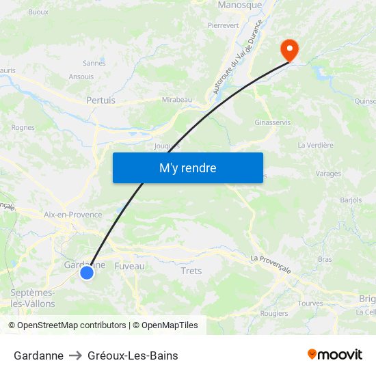 Gardanne to Gréoux-Les-Bains map