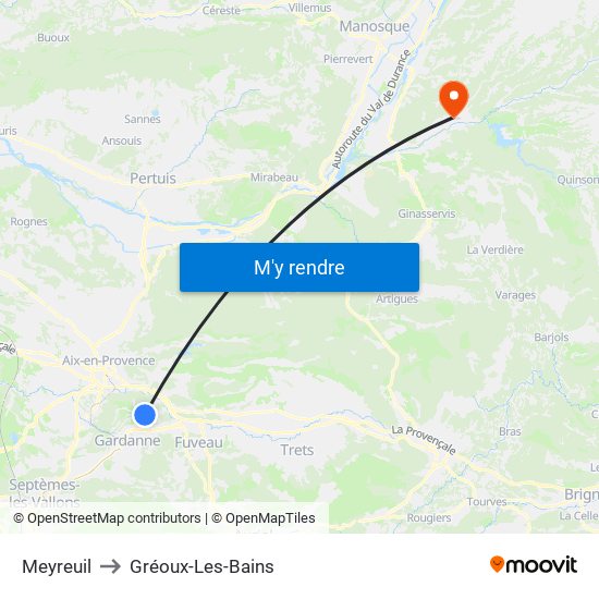 Meyreuil to Gréoux-Les-Bains map